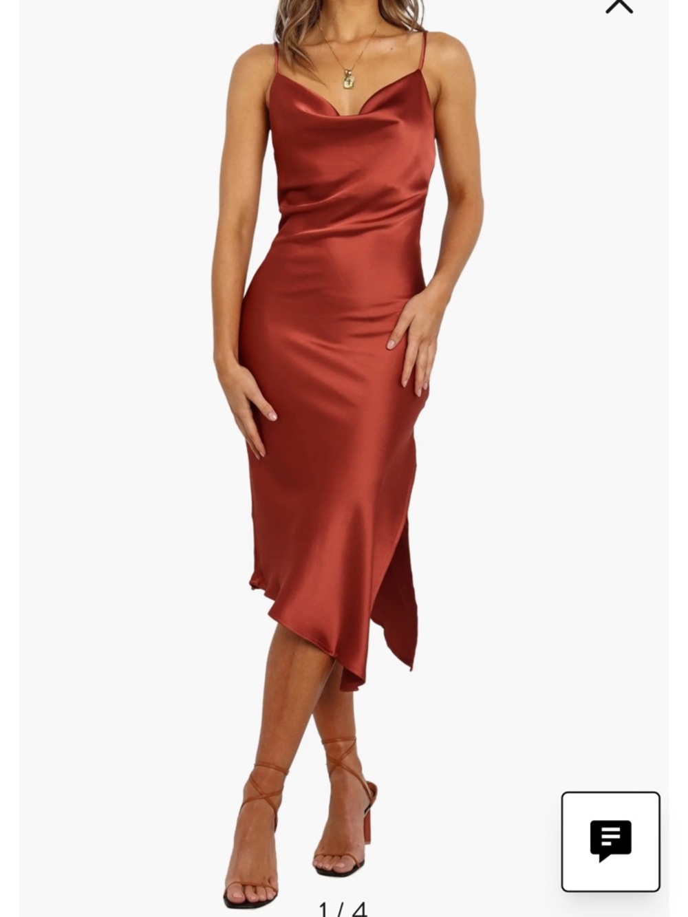 Petal & Pup Rust Satin Cowl Neck Midi Dress